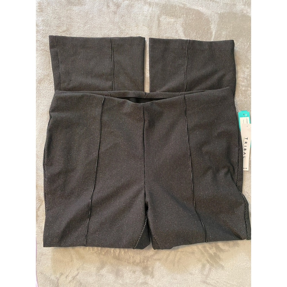 Tribal Pants Sz 3X Black Silver Pinstripe Wide Leg Metallic Stretch Career NEW
